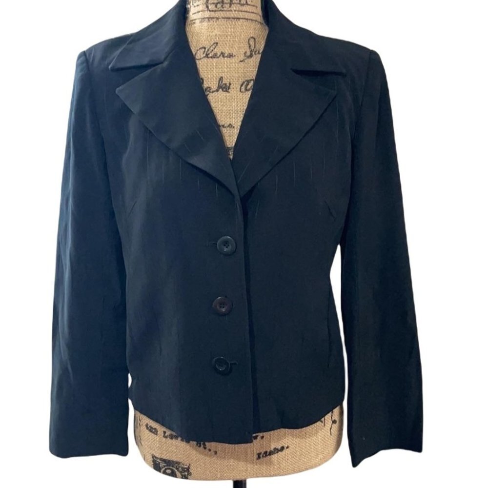 Vintage Little Fashion Blazer Suit Jacket Pinstripe Black Size 6